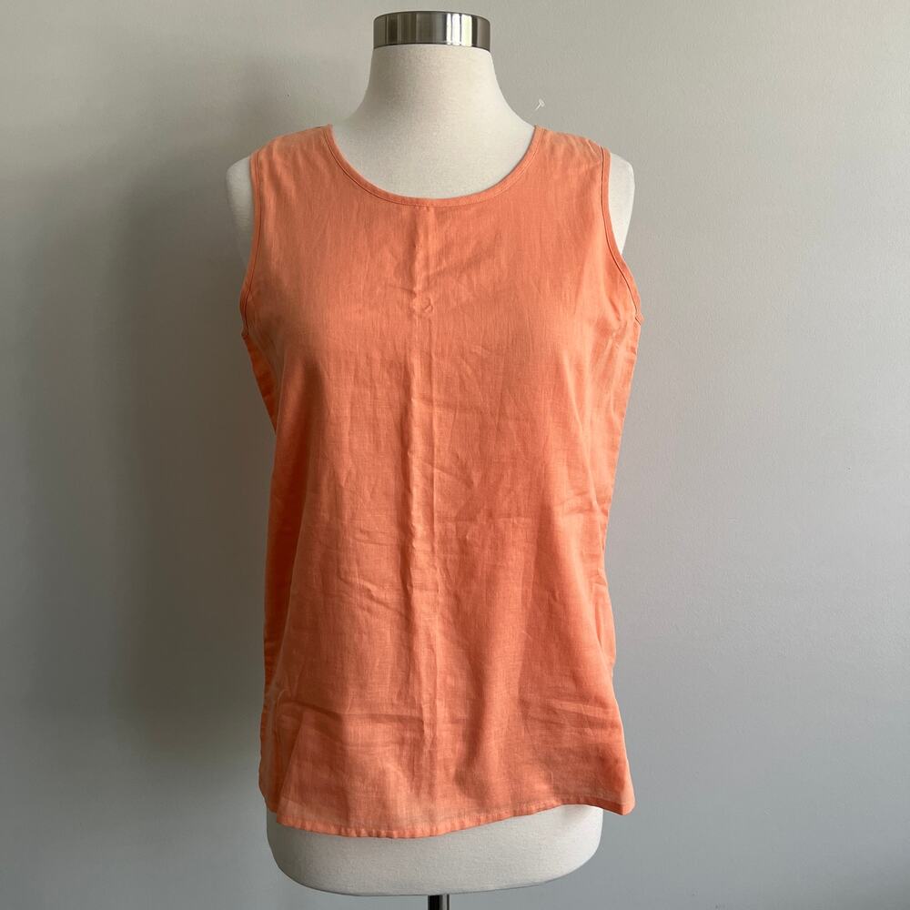Kim Rogers Linen Cotton Blend Sleeveless Blouse Peach Orange Sherbet S NWT